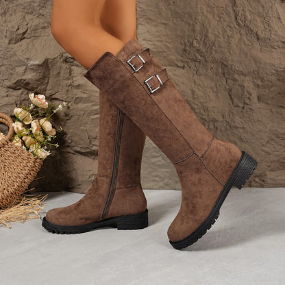 Winter Suede Buckled Knee Boot
