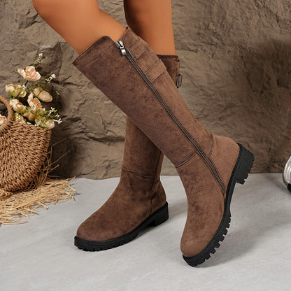 Winter Suede Buckled Knee Boot