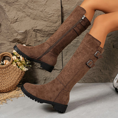 Winter Suede Buckled Knee Boot