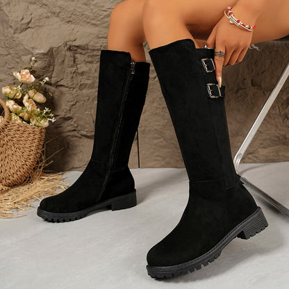 Winter Suede Buckled Knee Boot
