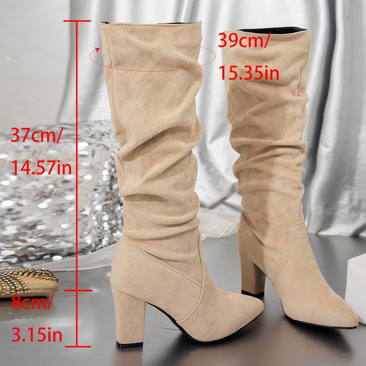Ruched Detail High-heeled Knee-high Slouchy Boot