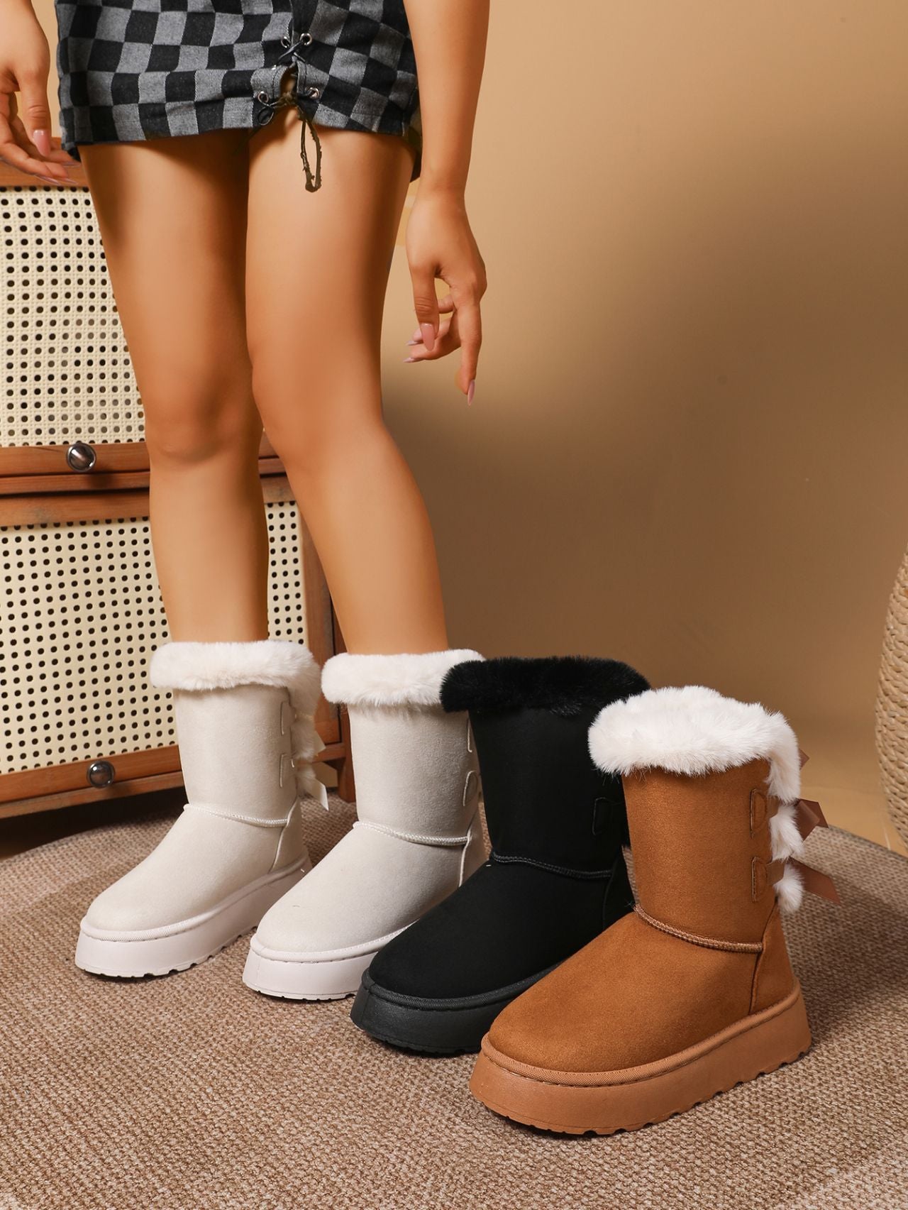 Comfy And Warm Thick-soled Fur Trim Ankle Boot