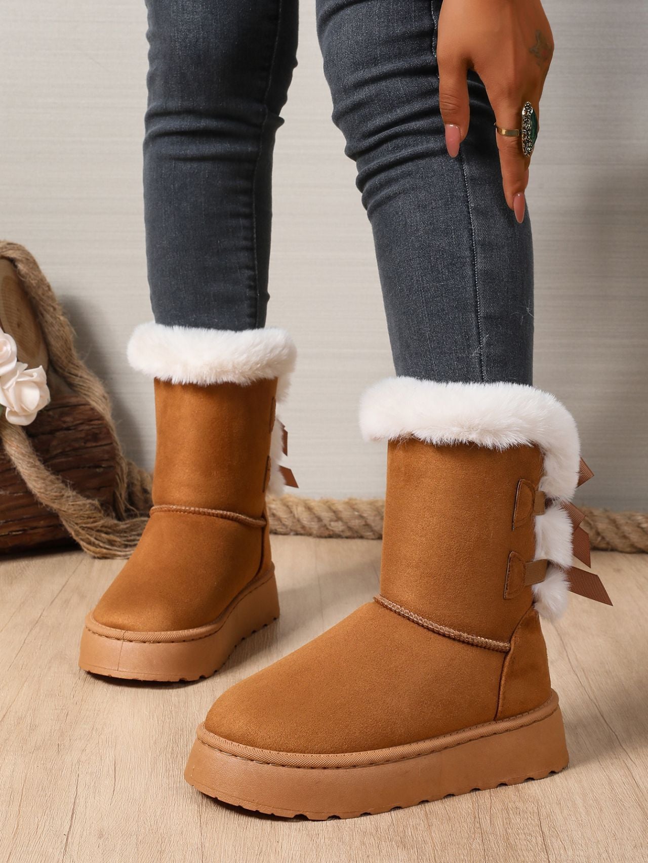 Comfy And Warm Thick-soled Fur Trim Ankle Boot