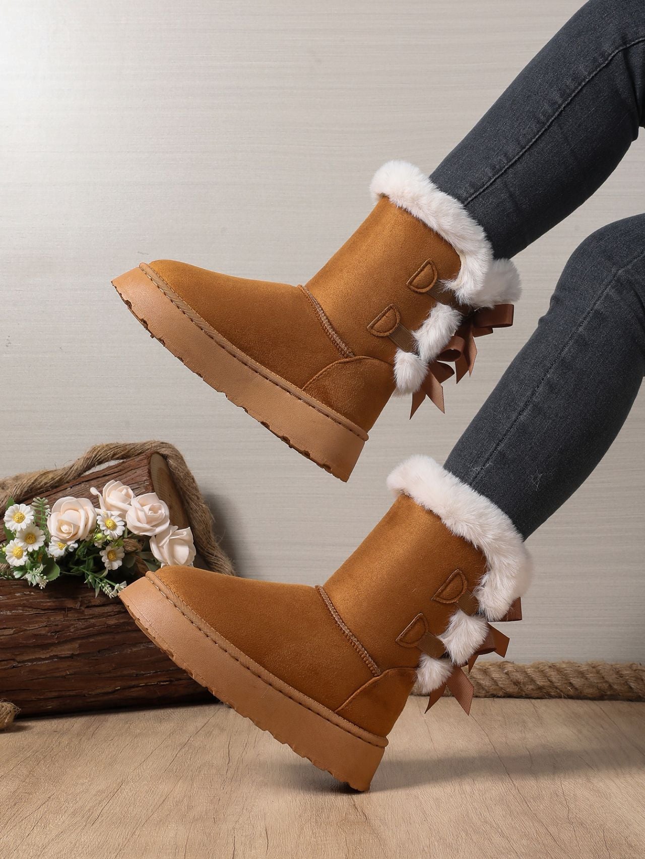 Comfy And Warm Thick-soled Fur Trim Ankle Boot