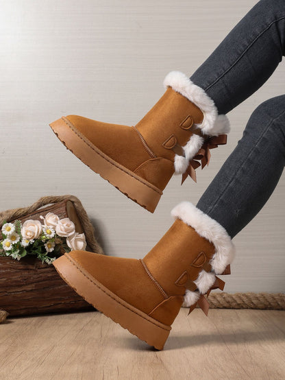 Comfy And Warm Thick-soled Fur Trim Ankle Boot