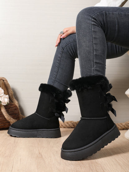 Comfy And Warm Thick-soled Fur Trim Ankle Boot
