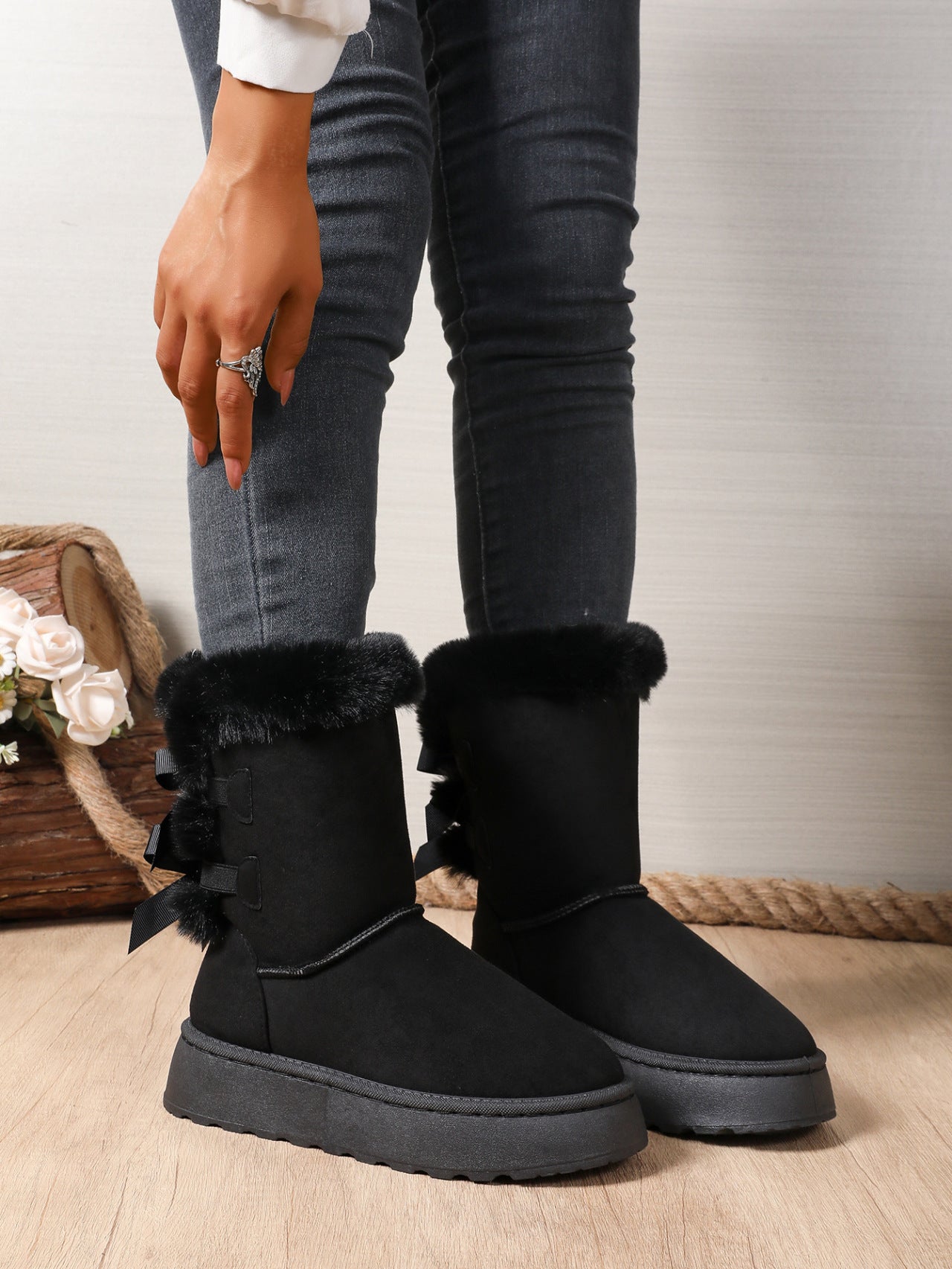 Comfy And Warm Thick-soled Fur Trim Ankle Boot