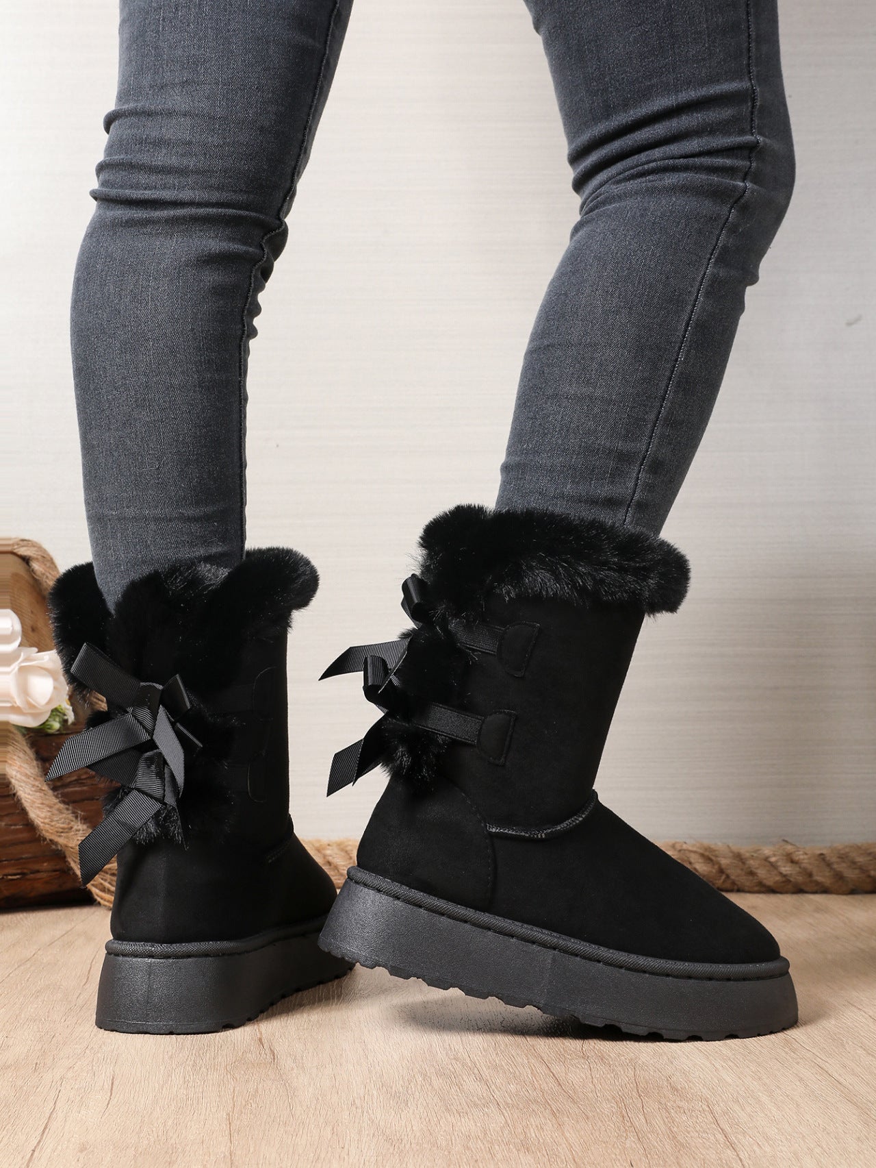Comfy And Warm Thick-soled Fur Trim Ankle Boot