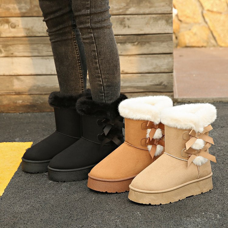 Thick Plush Lined Bowknot Snow Boot