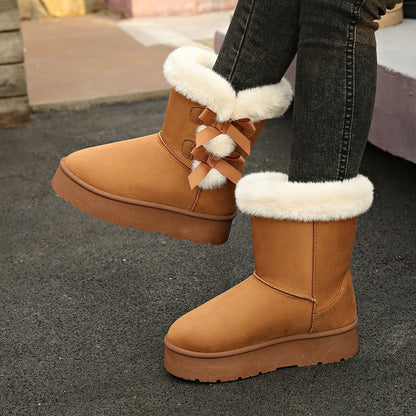 Thick Plush Lined Bowknot Snow Boot