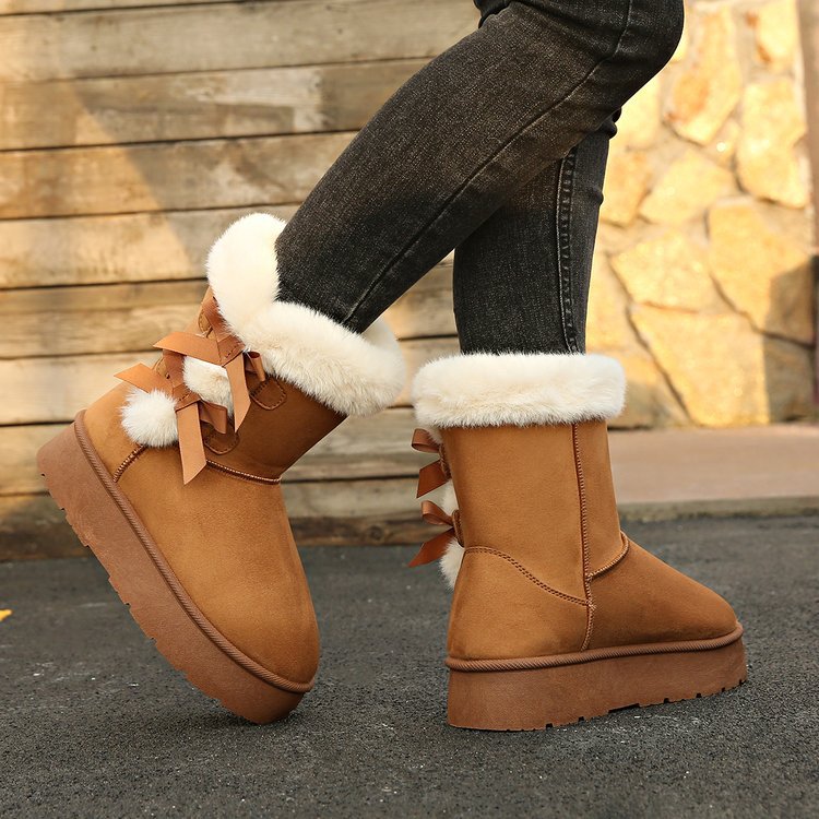 Thick Plush Lined Bowknot Snow Boot
