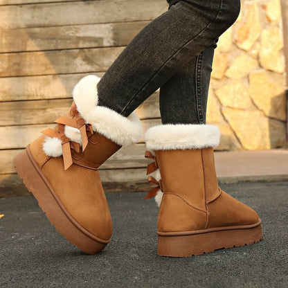 Thick Plush Lined Bowknot Snow Boot