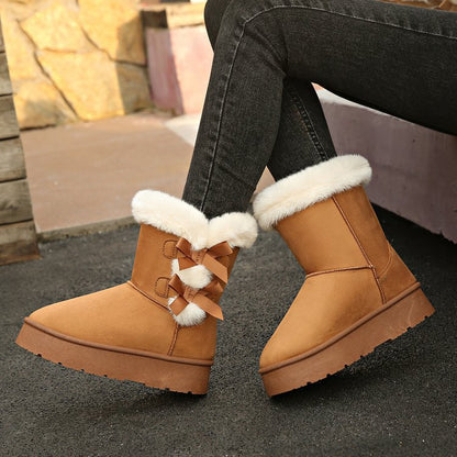 Thick Plush Lined Bowknot Snow Boot