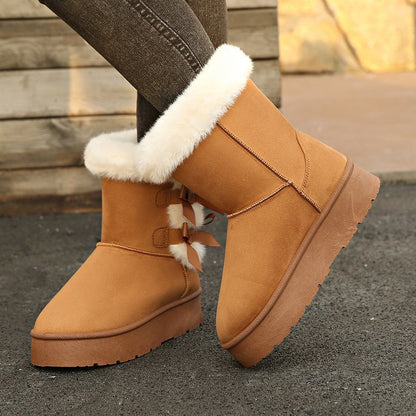 Thick Plush Lined Bowknot Snow Boot