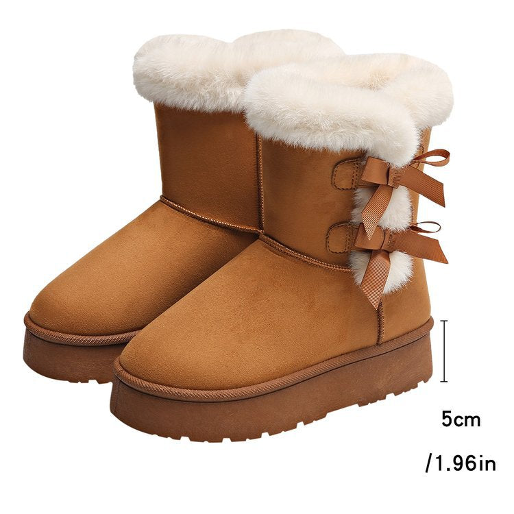 Thick Plush Lined Bowknot Snow Boot