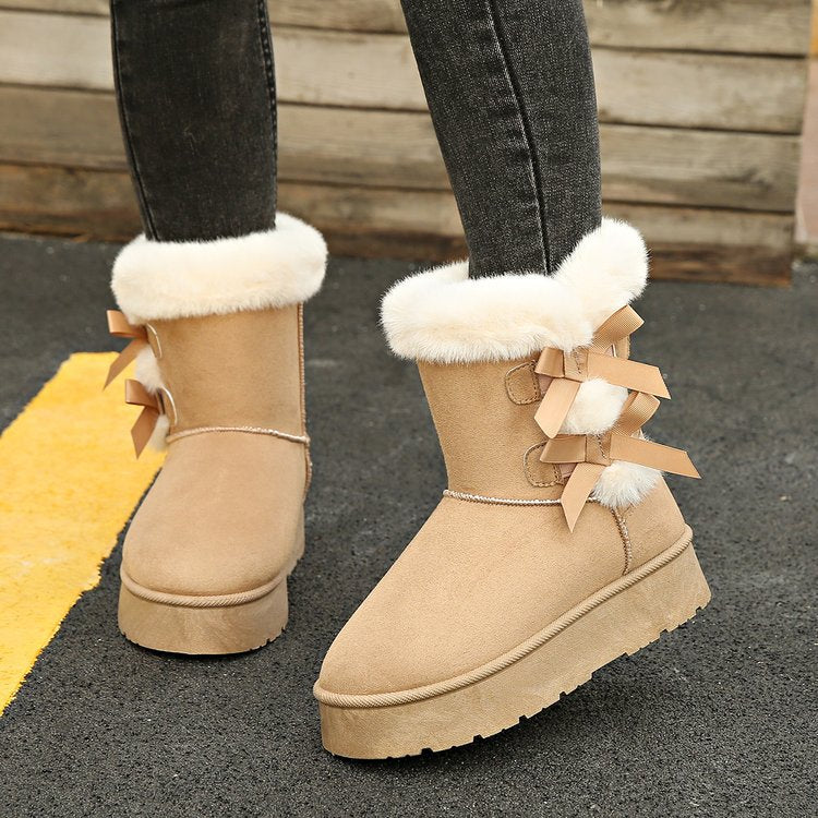 Thick Plush Lined Bowknot Snow Boot