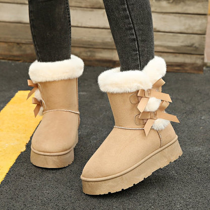 Thick Plush Lined Bowknot Snow Boot