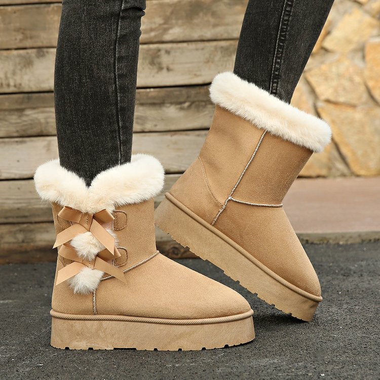 Thick Plush Lined Bowknot Snow Boot