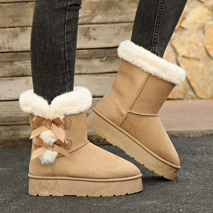 Thick Plush Lined Bowknot Snow Boot