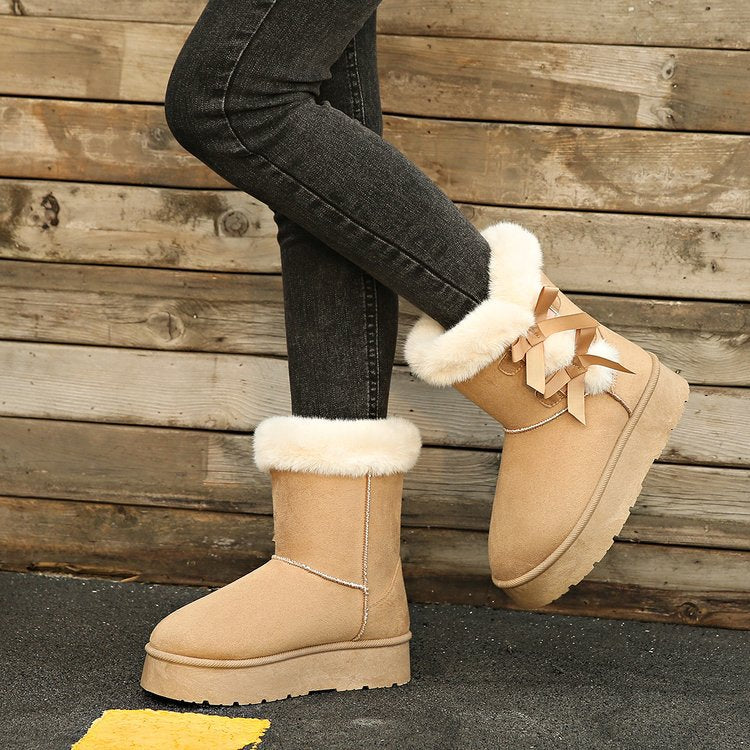 Thick Plush Lined Bowknot Snow Boot