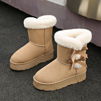 Thick Plush Lined Bowknot Snow Boot