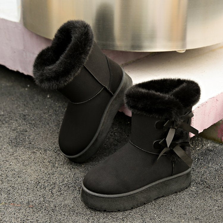 Thick Plush Lined Bowknot Snow Boot
