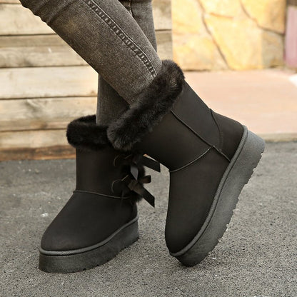 Thick Plush Lined Bowknot Snow Boot