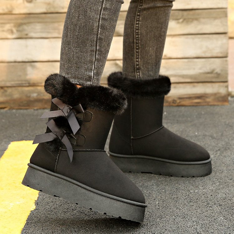 Thick Plush Lined Bowknot Snow Boot