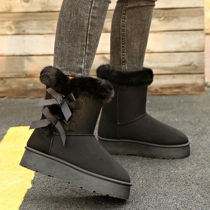 Thick Plush Lined Bowknot Snow Boot