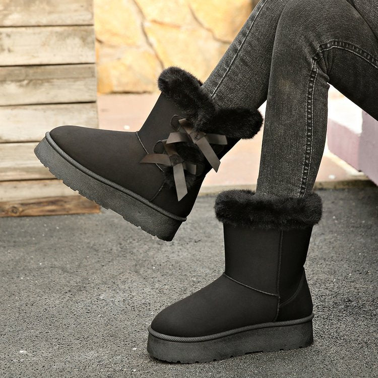 Thick Plush Lined Bowknot Snow Boot