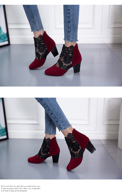 Chic Fashionable Lace Embroidered Mesh High Heel