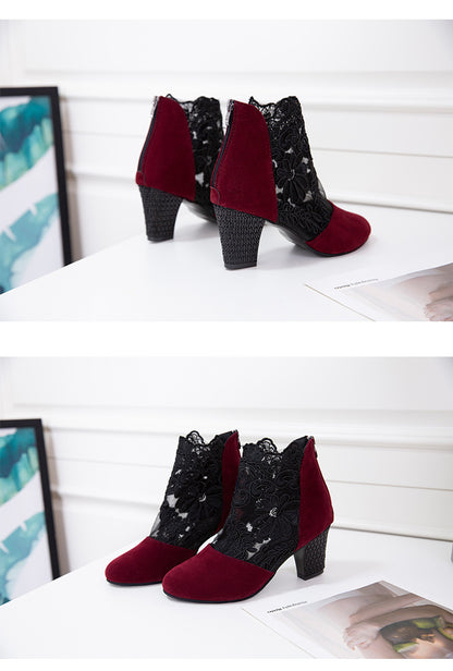 Chic Fashionable Lace Embroidered Mesh High Heel