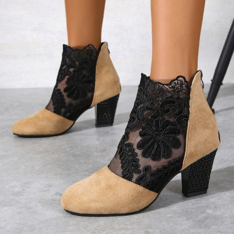 Chic Fashionable Lace Embroidered Mesh High Heel