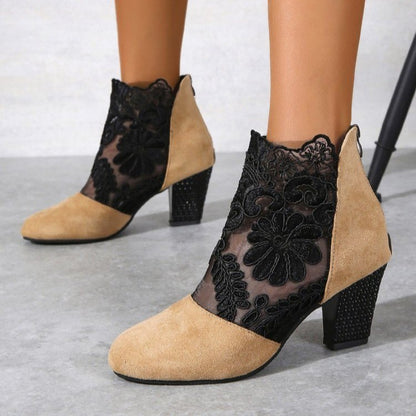 Chic Fashionable Lace Embroidered Mesh High Heel