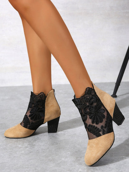 Chic Fashionable Lace Embroidered Mesh High Heel