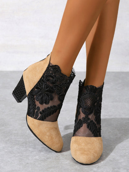 Chic Fashionable Lace Embroidered Mesh High Heel