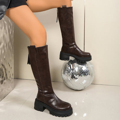 Winter Side-zip Thick-soled High-heeled Riding Boot