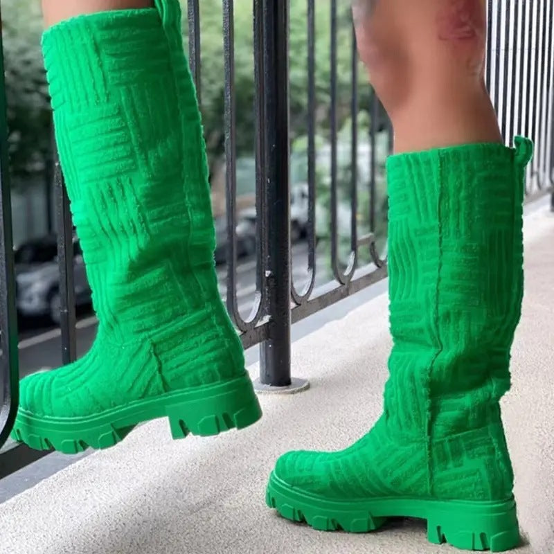 Round Toe Embossed Thick Sole Boot