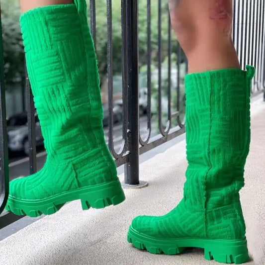 Round Toe Embossed Thick Sole Boot