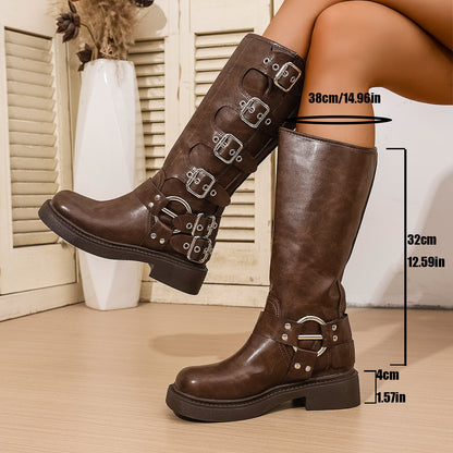 Buckle Vintage Style Knee-high Boot