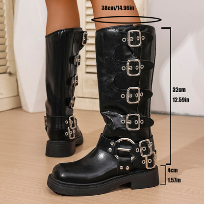 Buckle Vintage Style Knee-high Boot