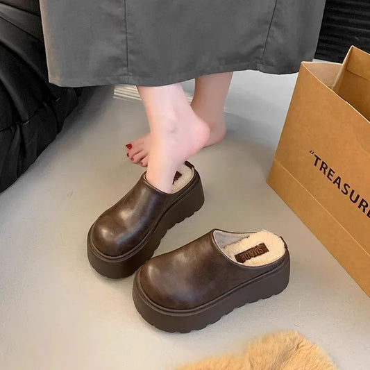 Winter Warm Closed-toe Platform Slip-on Sandal