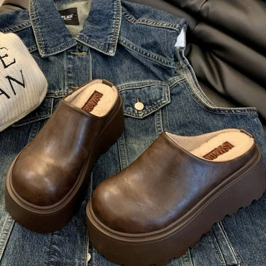 Winter Warm Closed-toe Platform Slip-on Sandal