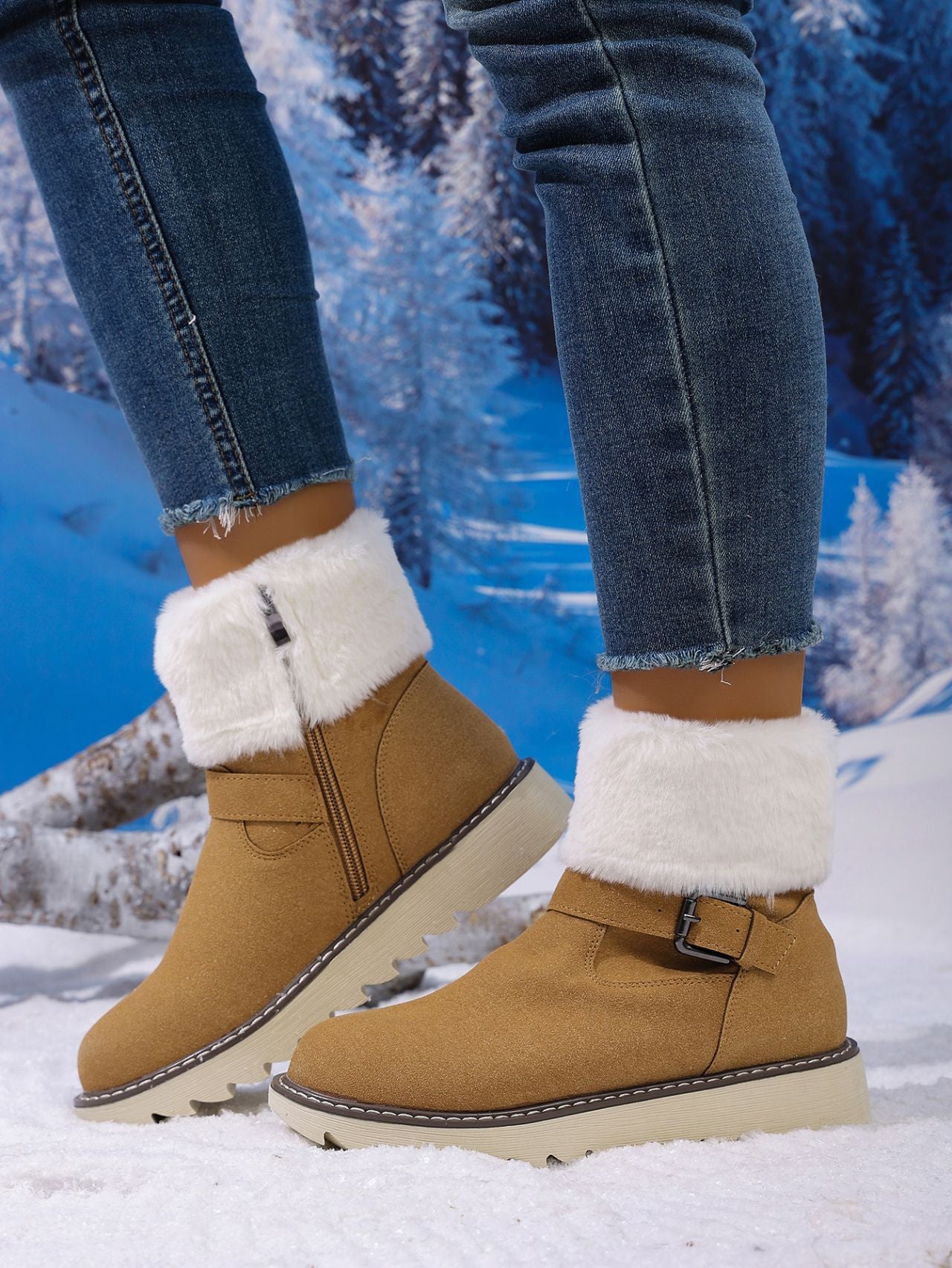 Belt Buckle Fleece-lined Side Zipper Boot