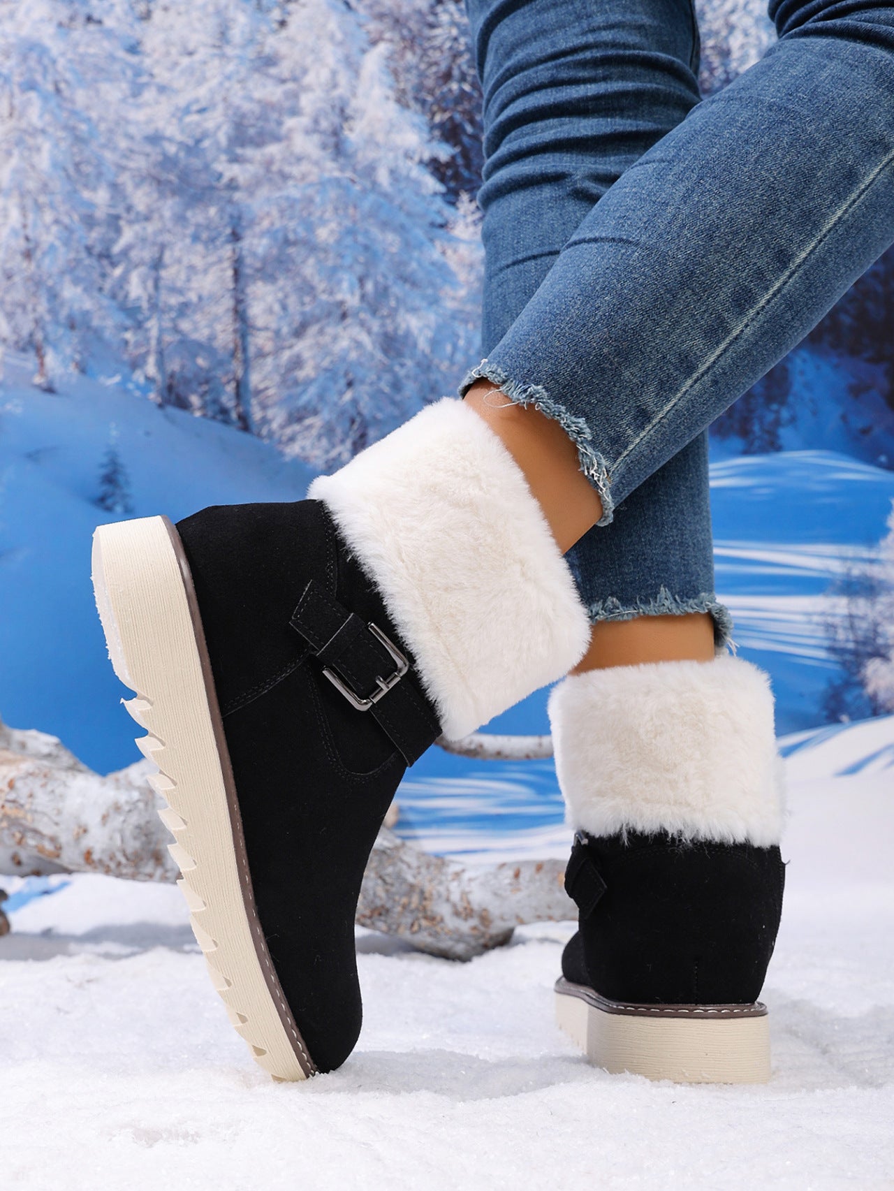 Belt Buckle Fleece-lined Side Zipper Boot