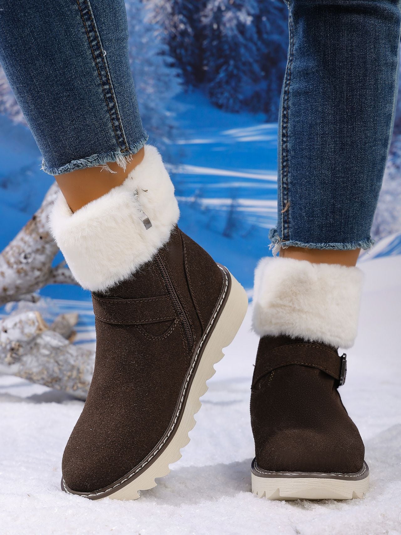 Belt Buckle Fleece-lined Side Zipper Boot