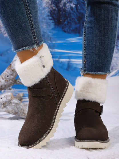 Belt Buckle Fleece-lined Side Zipper Boot