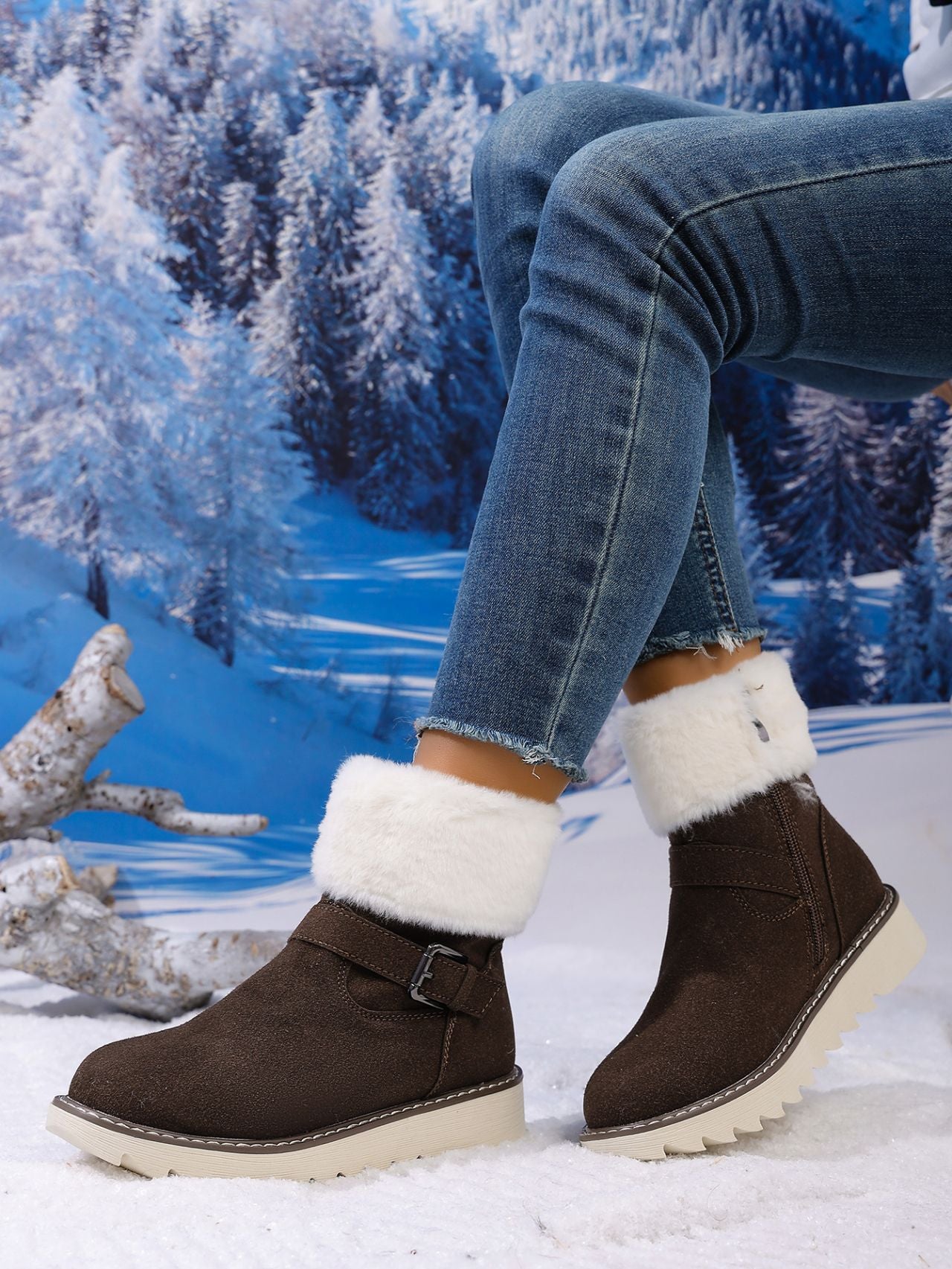 Belt Buckle Fleece-lined Side Zipper Boot