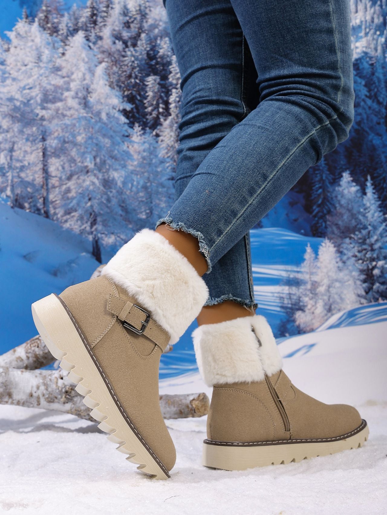 Belt Buckle Fleece-lined Side Zipper Boot