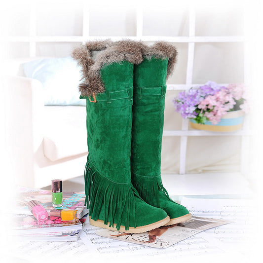 Comfy Suede Fringed Flat Boots